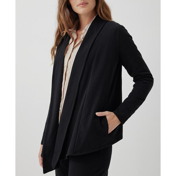 Pact Sweaters - Pact Women’s Avenue Draped Cardigan Size L Black Organic Cotton Blend Open Front